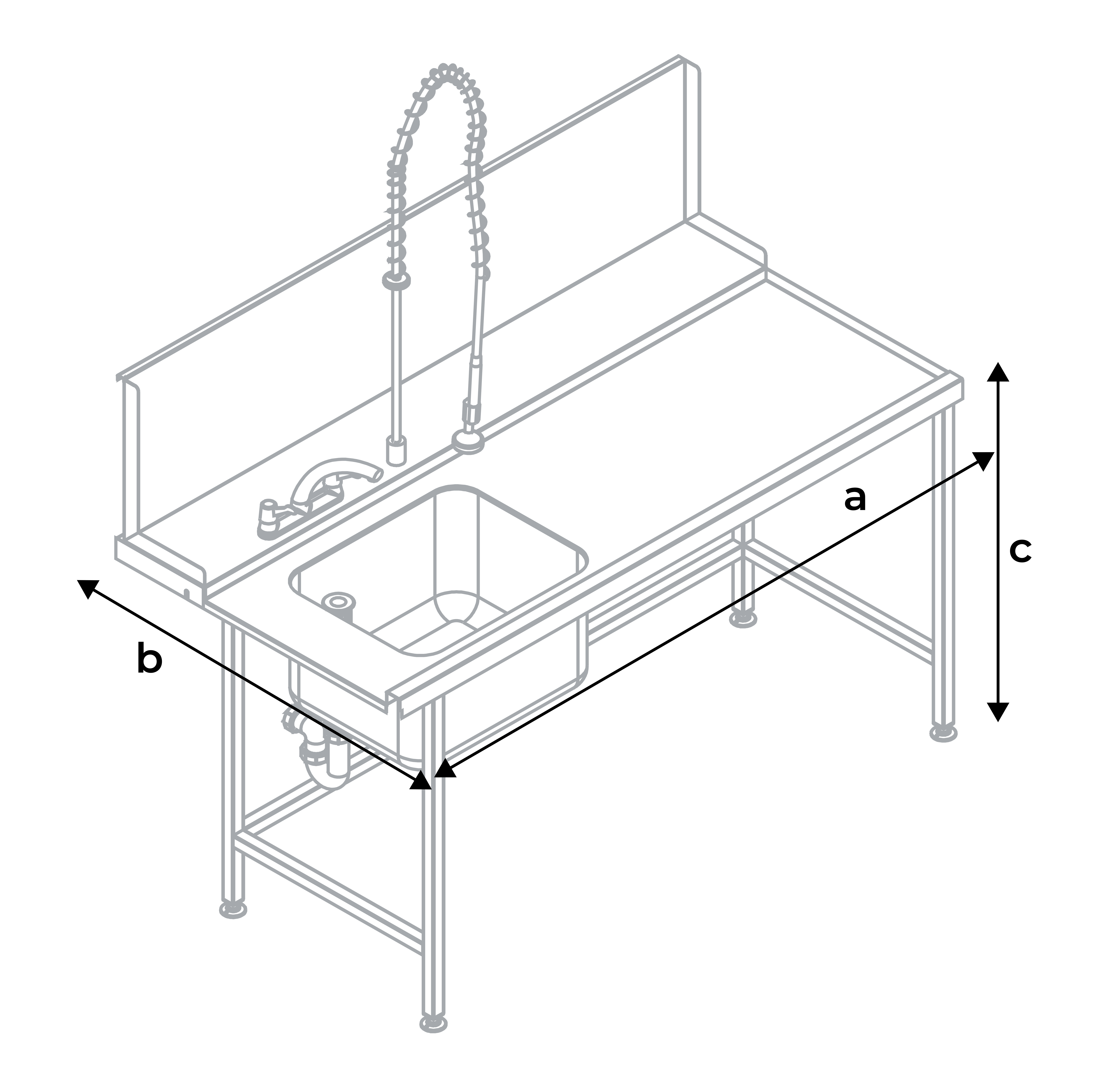 Tabling 1500mm Sink with dimensions